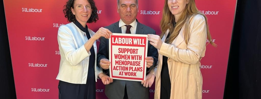 Bambos Charalambous MP, Anneliese Dodds MP and Angela Rayner MP supporting Labour's plans for menopause action plans at work