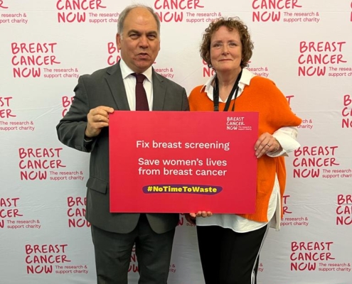 Bambos Charalambous MP and Carol supporting Breast Cancer Now's campaign