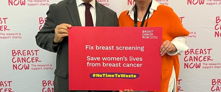 Bambos Charalambous MP and Carol supporting Breast Cancer Now's campaign