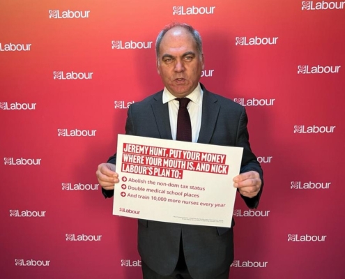 Bambos Charalambous MP supporting Labour's plans to invest in the NHS workforce and scrap non-dom tax status