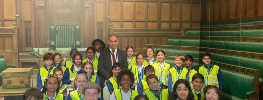 Bambos Charalambous MP with pupils from Eversley Primary School in Parliament