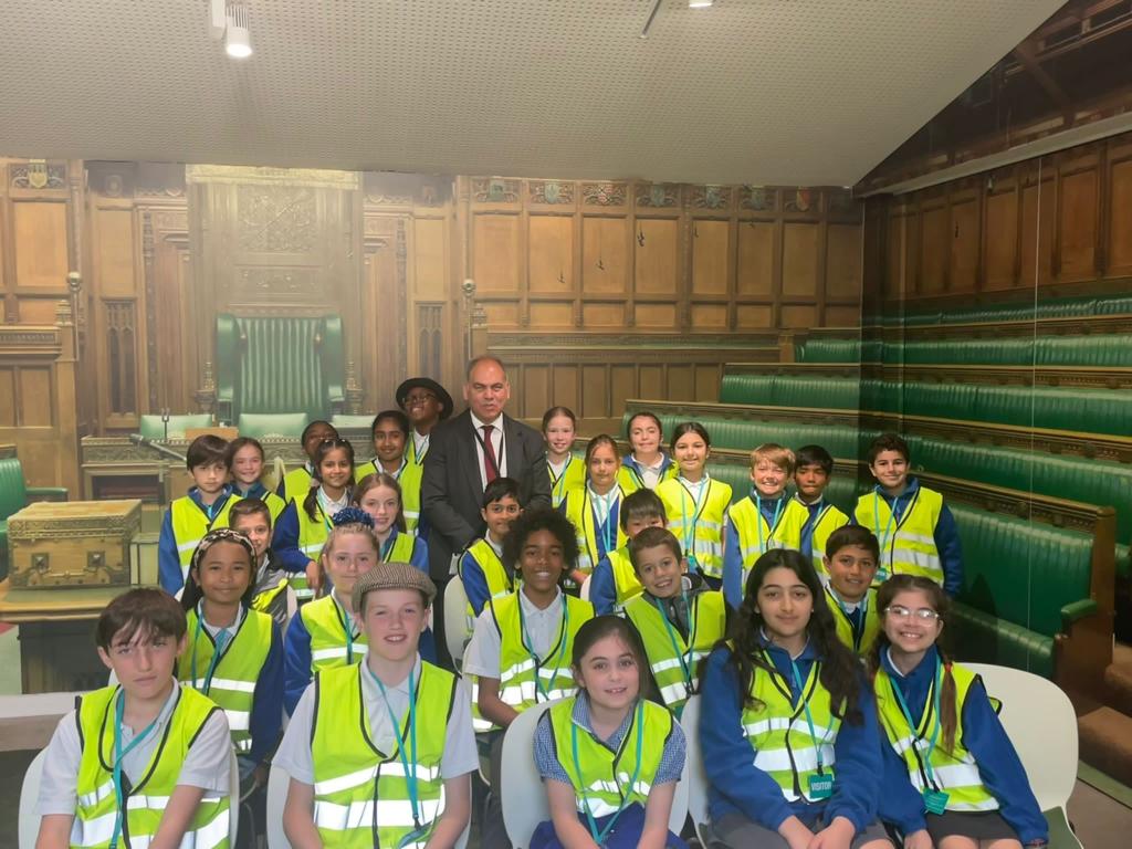 Bambos Charalambous MP with pupils from Eversley Primary School in Parliament
