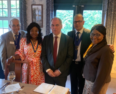Bambos Charalambous MP with Cllr Doris Jiagge, Pat Ekechi, Mohammed Ali and Alok Agrawal at the Southgate Rotary Club dinner