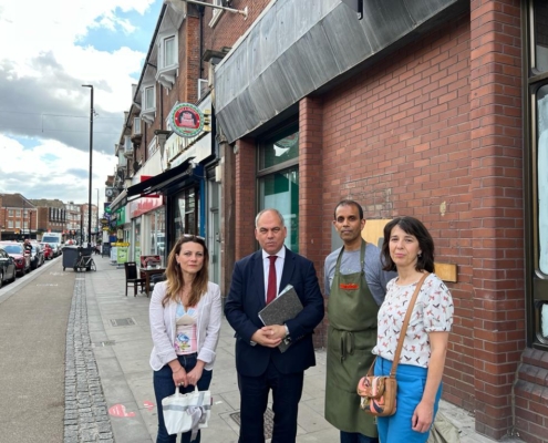 Bambos Charalambous MP with local residents outside the 369-371 Green Lanes site