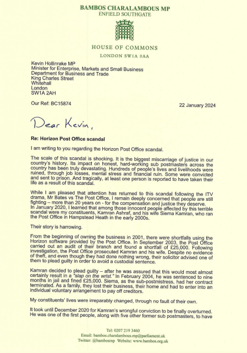 Letter to Kevin Hollinrake MP 1