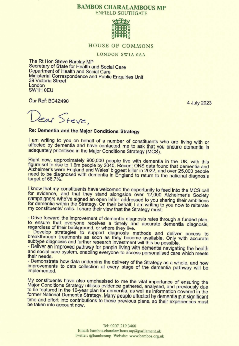 Bambos Charalambous MP letter to Steve Barclay first page