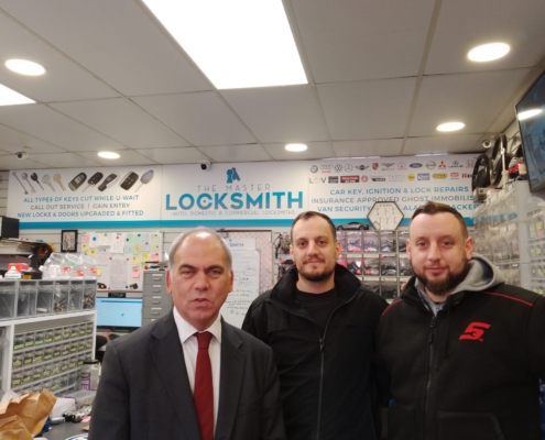 Bambos Charalambous MP at The Master Locksmith to mark Small Business Saturday